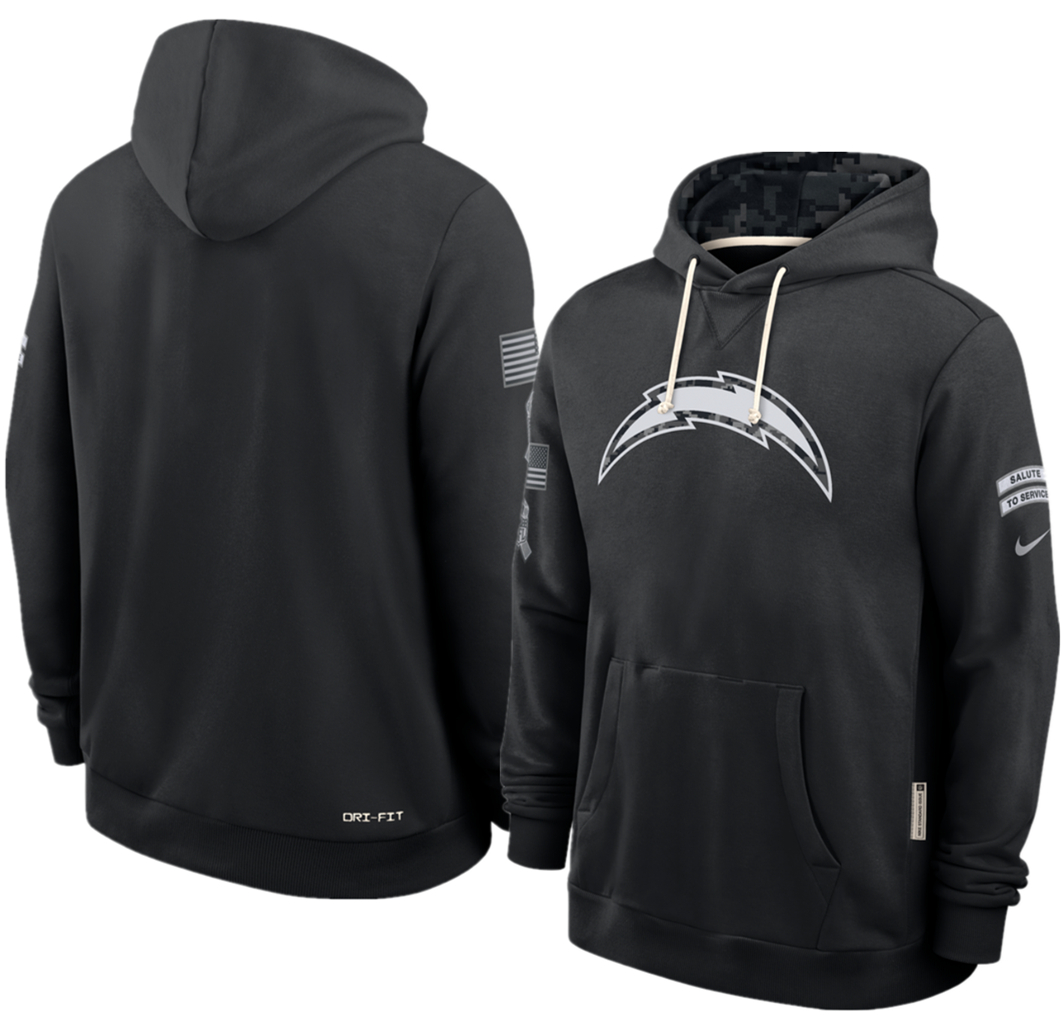 Men's Black Los Angeles Chargers 2026 Salute to Service Sideline Dri-FIT Pullover Hoodie